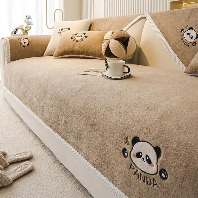 Sofakissen mit Panda-Stickerei von Household supplies MH, Beige, B/H: 70 x 70 cm - Bild 1
