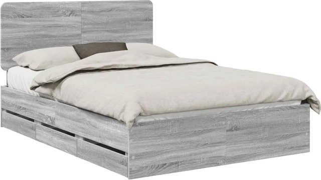 vidaXL Bettrahmen mit Schubladen in Grau Sonoma aus Holzwerkstoff, B/T/H: 150 x 200 x 39 cm - Bild 1