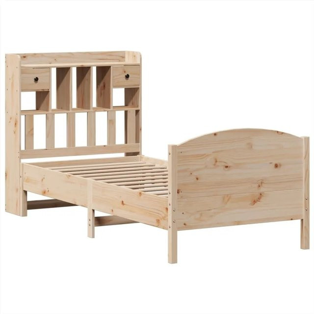 vidaXL Massivholzbett aus Kiefernholz mit Kopfteil und Regal in Braun, B/T/H: 100 x 200 x 110 cm - Bild 1
