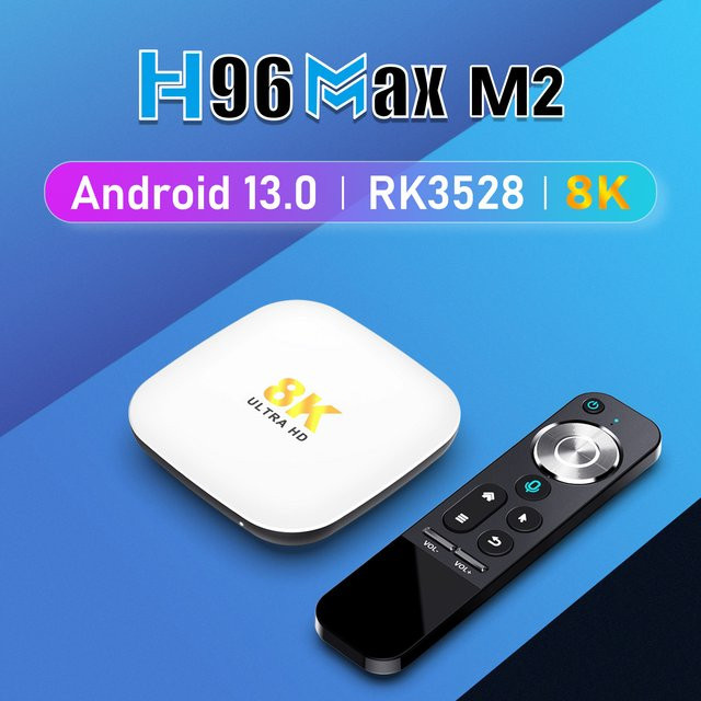 H96 Max M2 Android 13 TV-Box mit RK3528 Prozessor, 8K Ultra HD, Wifi 6, Bluetooth 5.0 und Sprachfernbedienung mit Google Sprachassistent in Weiß - Bild 1