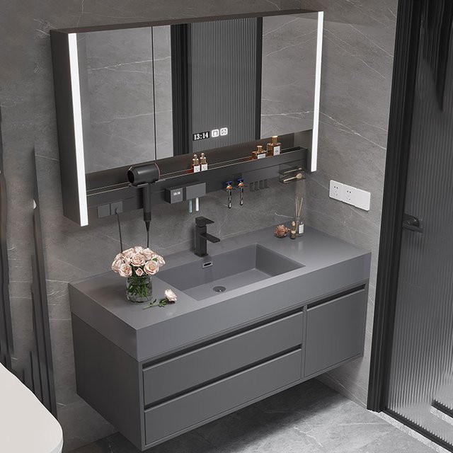 DUTRIEUX Eckschrank für Badezimmer, Schlafzimmer und Wohnzimmer in Grau mit Schubladen und Türen, modern und matt - Bild 1