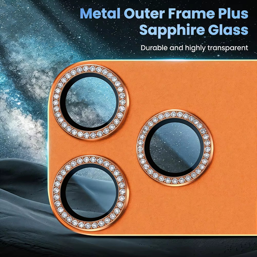 NNBILI Ultra HD Glitzer-Diamant-Metall-Kamerafolie für iPhone 17 Pro Max und 17 Pro in Silber und Orange - Bild 2