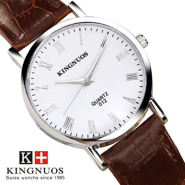 KINGNUOS Armbanduhr, Quarz, Edelstahl, Leder, Weiß, Herren - Bild 1