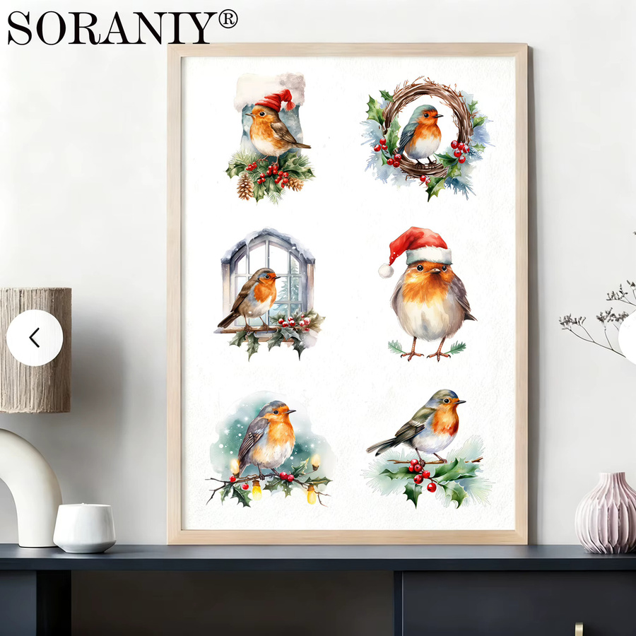 24-teiliges Set Weihnachts-Robin UV DTF DIY Transferpapier-Aufkleber, Mehrfarbig - Bild 5