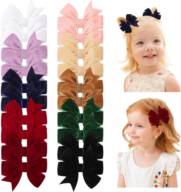 Haar Clips BABY BOWS, Samt Bogen, Rot Grün, Kinder - Bild 1