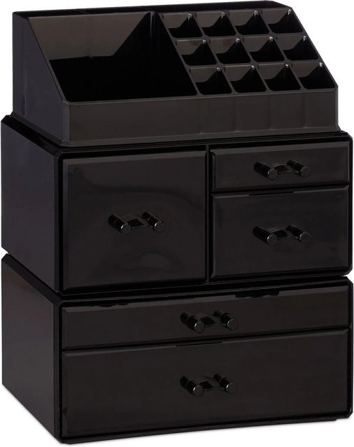Relaxdays Make Up Organizer aus Acryl in Schwarz, stapelbar mit 21 Fächern, B/T/H: 29,5 x 23,5 x 14 cm - Bild 1