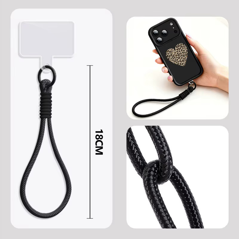 MOESOE Handyhülle mit Leopardenmuster und Herz-Print für iPhone 11 bis iPhone 18 Pro Max inklusive Handgelenkschlaufe aus weichem TPU in Beige und Weiß - Bild 4