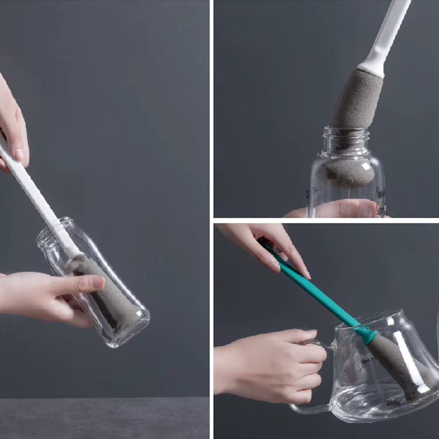Reinigungsbürste mit langem Griff für Thermo-Becher, Glasflaschen und Weingläser, Grau, Länge: 30,5 cm - Bild 3