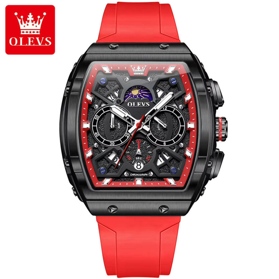 OLEVS Chronographen-Armbanduhr, Quarz, Silikon, Schwarz, Herren - Bild 6