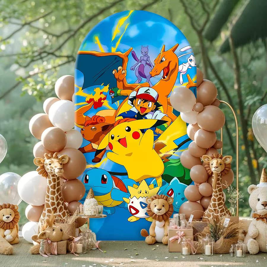 Potdemiel Pokemon Pikachu Party-Hintergrunddecke für Kindergeburtstage und Fotobox-Dekorationen, Mehrfarbig, Breite: 120 cm, Höhe: 50 cm - Bild 2