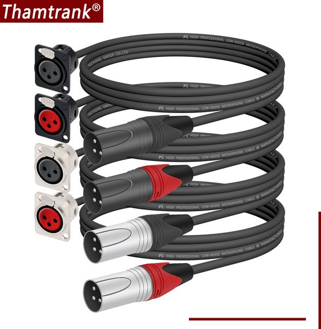 Thamtrank XLR Pass Through Audio Verlängerungskabel mit 3-Pin XLR Buchse Panel Mount und 3-Pin XLR Stecker in Schwarz und Lila - Bild 1