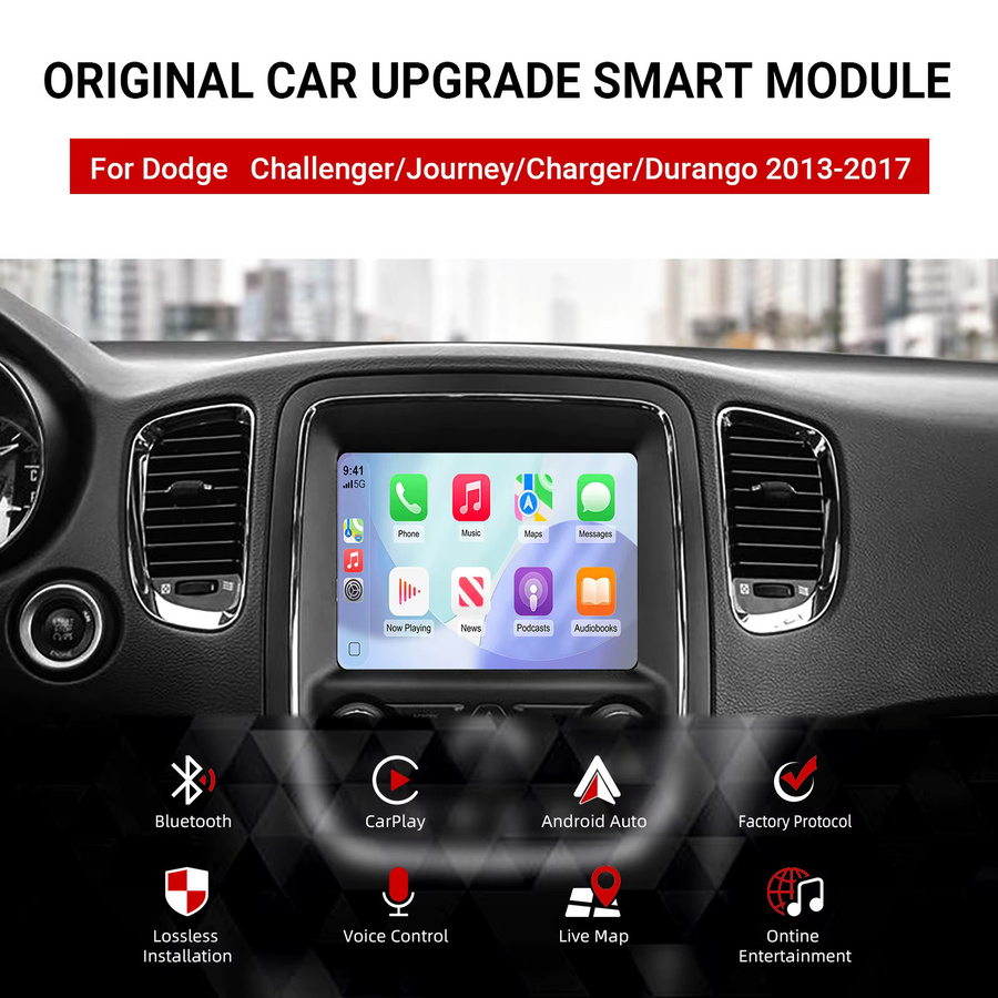 ANYFAR Kabelloses CarPlay und Android Auto Nachrüstkit Decoder-Box für Dodge Challenger, Journey, Charger und Durango (2011-2017), Schwarz - Bild 2