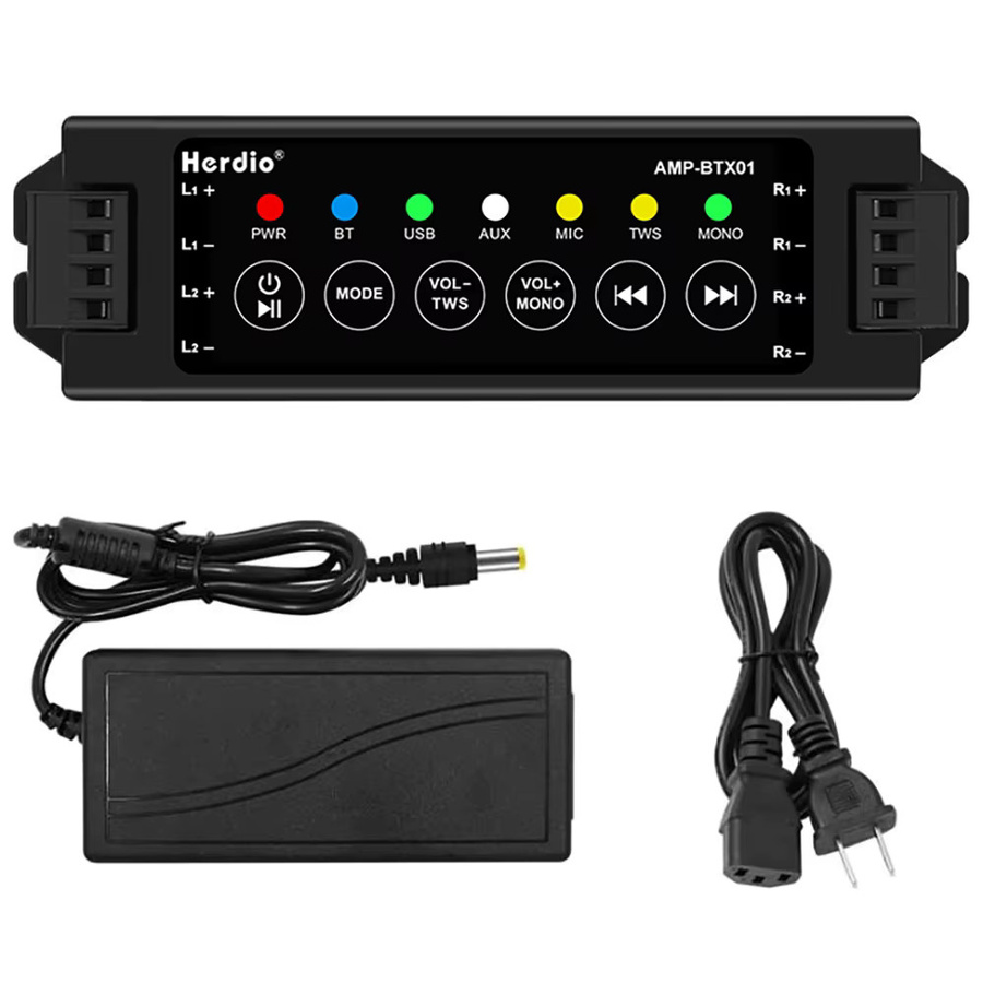 Herdio 4-Kanal Bluetooth Verstärker in Schwarz mit TWS, AUX, MIC und USB für passive Lautsprecher und Heimkinosysteme - Bild 6