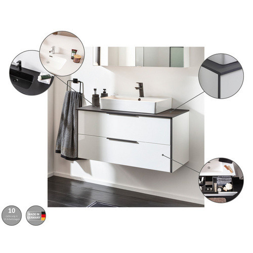 FACKELMANN Waschplatz-Set Flair mit Schieferoptik in Schwarz und Weiß, Wandmontage, B/T/H: 100,6 x 48,7 x 46,5 cm - Bild 2