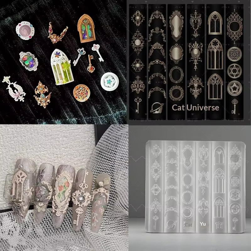 Jiauting Nail Art Form, 3D Silikon, Transparent, Retro Muster - Bild 2