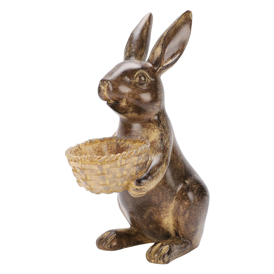 Fishine Gartenskulptur Harz-Hase in Bronze-Optik mit integriertem Vogelhäuschen für den Außenbereich - Bild 2