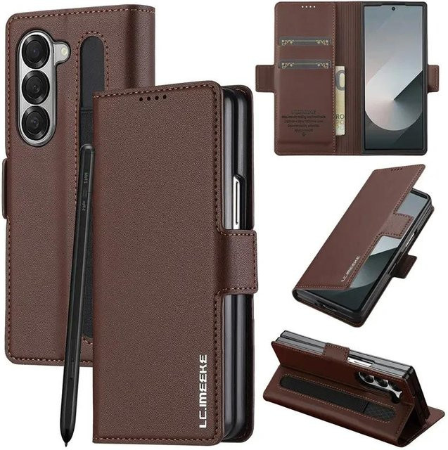 Magnetische Leder-Handyhülle mit Brieftaschenfunktion für Samsung Galaxy Z Fold (Modelle: Fold 3, 4, 5, 6, 7, 8) in Braun von Aierkeba - Bild 1