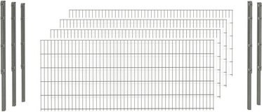 hadra Doppelstabmattenzaun Komplett-Set in Silbergrau, 10 m Länge, verzinkter Stahl mit Pfosten und Flacheisenleiste - Bild 1