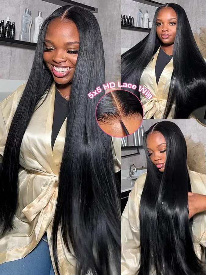 mayfive Echthaarperücke Bone Straight, 32 Zoll, Schwarz, Damen - Bild 2