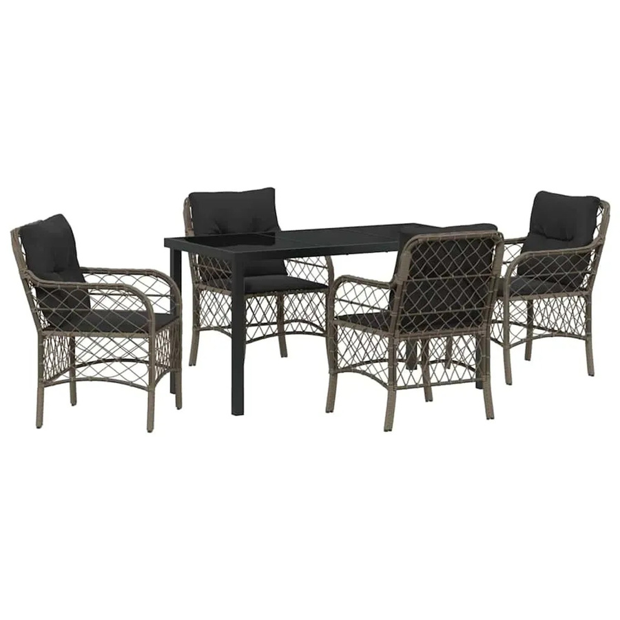 vidaXL Garten Essgruppe aus Poly Rattan und Stahl mit Kissen, 5-teilig, Grau - Bild 2