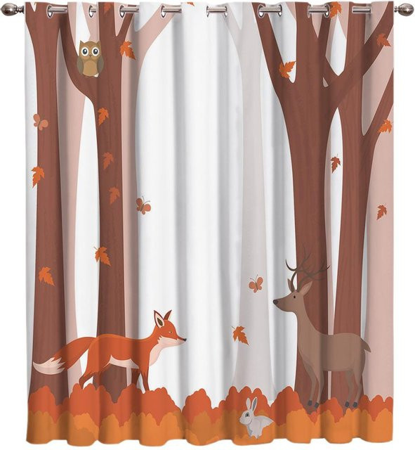 Dekorative Kinder Vorhänge mit Cartoon Waldtieren Super Six, Set aus 2 Stück, Mehrfarbig, B: 100 cm, H: 160 cm - Bild 1