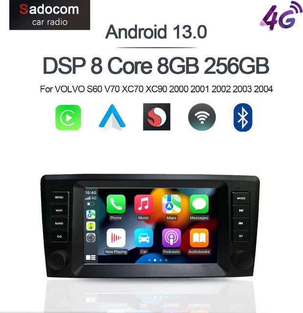 Sadocom Android 14 Multimedia Autoradio mit 8 Zoll Display, 8GB RAM, 128GB Speicher, GPS und WLAN für Volvo S60 V70 XC70 XC90, Schwarz - Bild 1