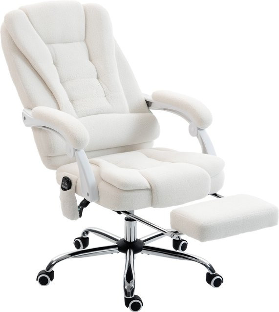 Vinsetto Ergonomischer Massage- und beheizbarer Bürostuhl mit Höhenverstellung und 360 Grad Drehung, Weiß, Leinenstoff, Aosom - Bild 1
