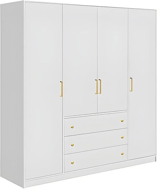 Kleiderschrank Lizandro von Vente-unique in Weiß mit integrierten Schubladen und Schwenktüren, Breite: 196 cm - Bild 1
