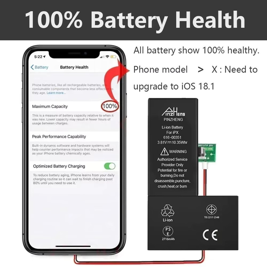 PINZHENG Akku mit hoher Kapazität als Ersatzbatterie für iPhone 8, SE 2020, 6, 6S, 7, 8 Plus, X, Xs, Max und XR - Bild 2