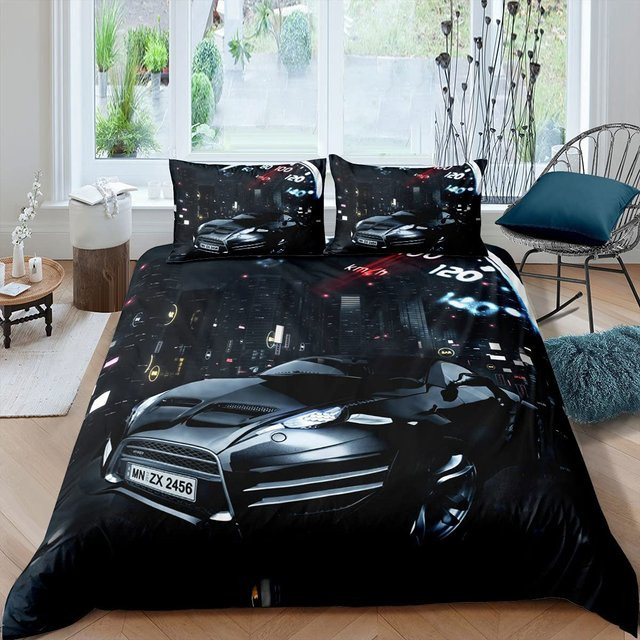 JMG Household Supplies Bettwäsche-Set mit Rennwagen-3D-Print in Schwarz, B/H: 135 x 200 cm - Bild 1