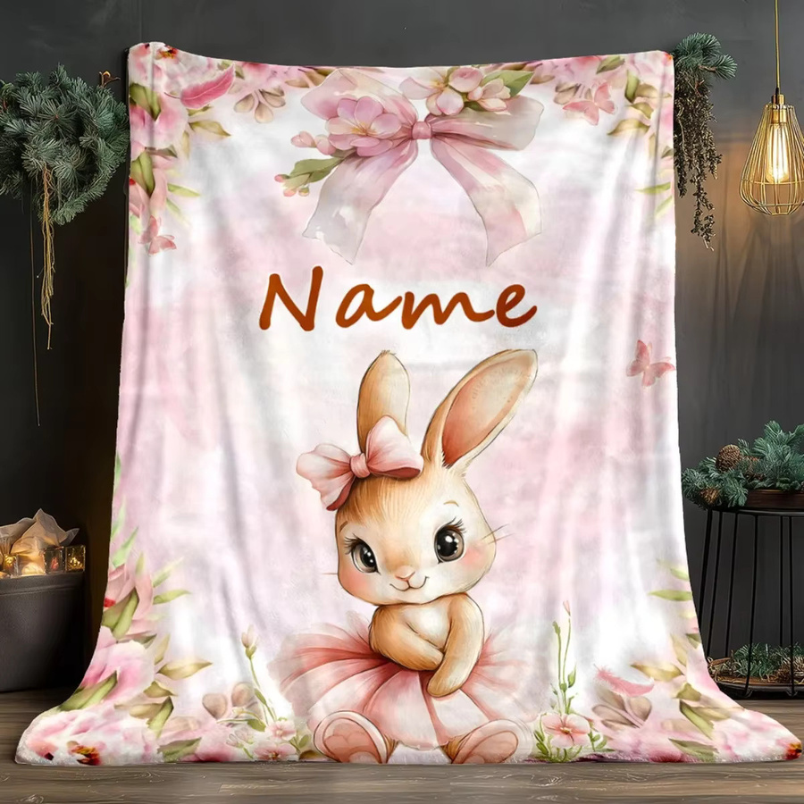 VIKAMA Osterhasen-Decke mit Blumenmuster und Schleifen in Pink, weiche Wurfdecke für Wohnzimmer, Schlafzimmer und Babyzimmer, B/T: 90 x 60 cm - Bild 2