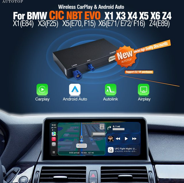 AUTOTOP Kabelloses CarPlay und Android Auto Interface mit Mirror Link für BMW CIC NBT EVO, Schwarz - Bild 1
