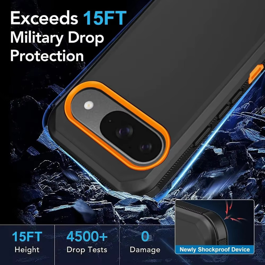 Robuste und stoßfeste Schutzhülle in Militärqualität für Google Pixel 10, 9, 8, Pro, XL, 9A, 8A in Schwarz und Orange - Bild 5