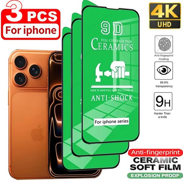 Amour Brave 3er-Pack HD Keramik-Displayschutzfolie für iPhone 17 16 15 14 13 12 11 Pro Max Plus, transparent - Bild 1