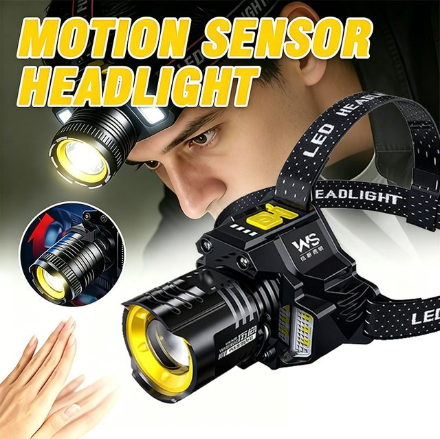 Heinast LED-Stirnlampe mit Bewegungssensor und COB-Technologie, wiederaufladbare Kopflampe in Schwarz - Bild 1