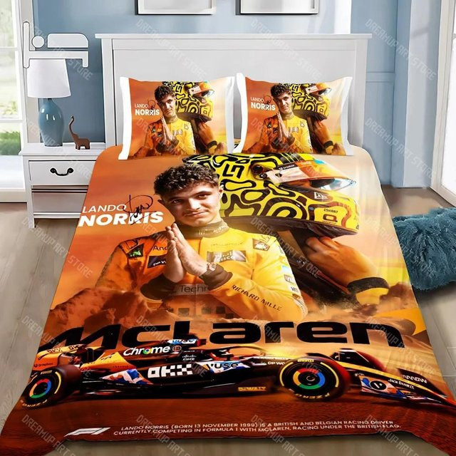 Bettwäscheset mit Lando Norris Motiv aus Mikrofaser, Bettbezug und Kissenbezug, Orange, B/H: 135 x 200 cm - Bild 1