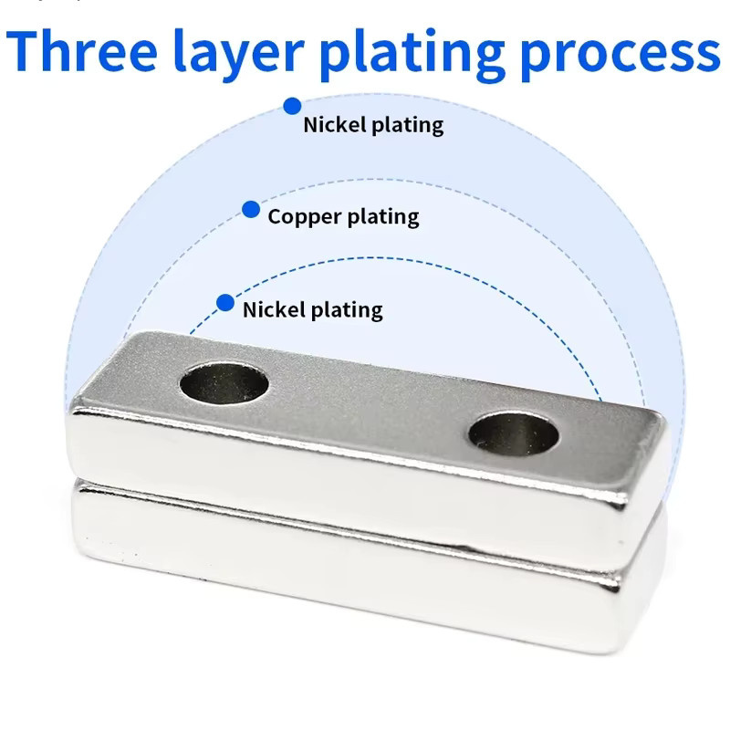 Neodym-Magnet N52 NdFeB Permanentmagnet Block mit Löchern in Silber, B: 30 mm, H: 9 mm, T: 5 mm bis 3 mm - Bild 2
