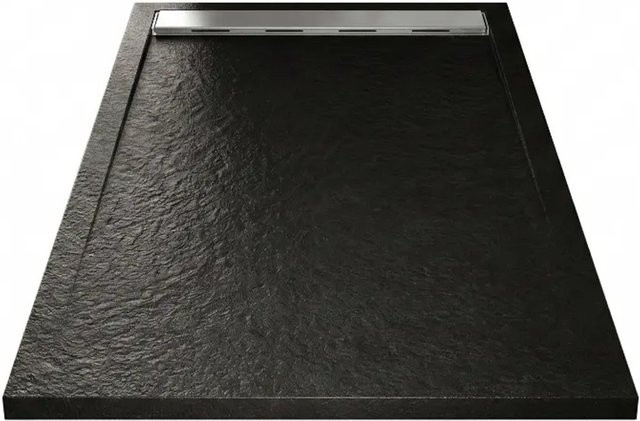 Mirlo Duschwanne Ribera aus Mineralguss in Schwarz mit Chrom-Ablaufschutz, B/B/H: 120 x 90 cm - Bild 1