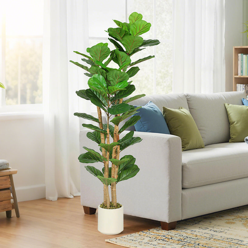 HOMCOM Künstlicher Geigenfeigenbaum in Grün und Braun, 150 cm Höhe, Kunstpflanze mit Massivholzstamm und Topf für Wohnzimmer, Schlafzimmer oder Büro - Bild 2
