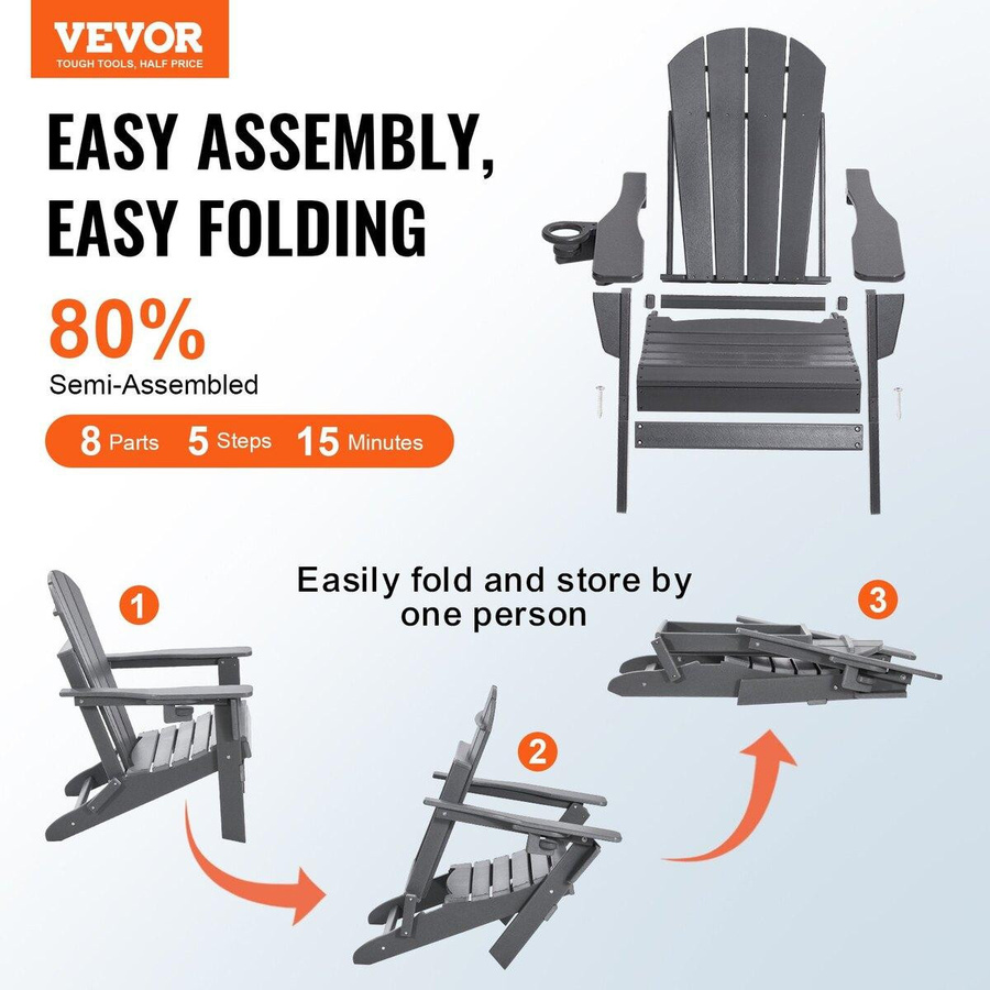 Buying Solutions MB Adirondack-Stuhl Set aus HDPE in Grau, 2er Set, wetterfest und klappbar - Bild 3