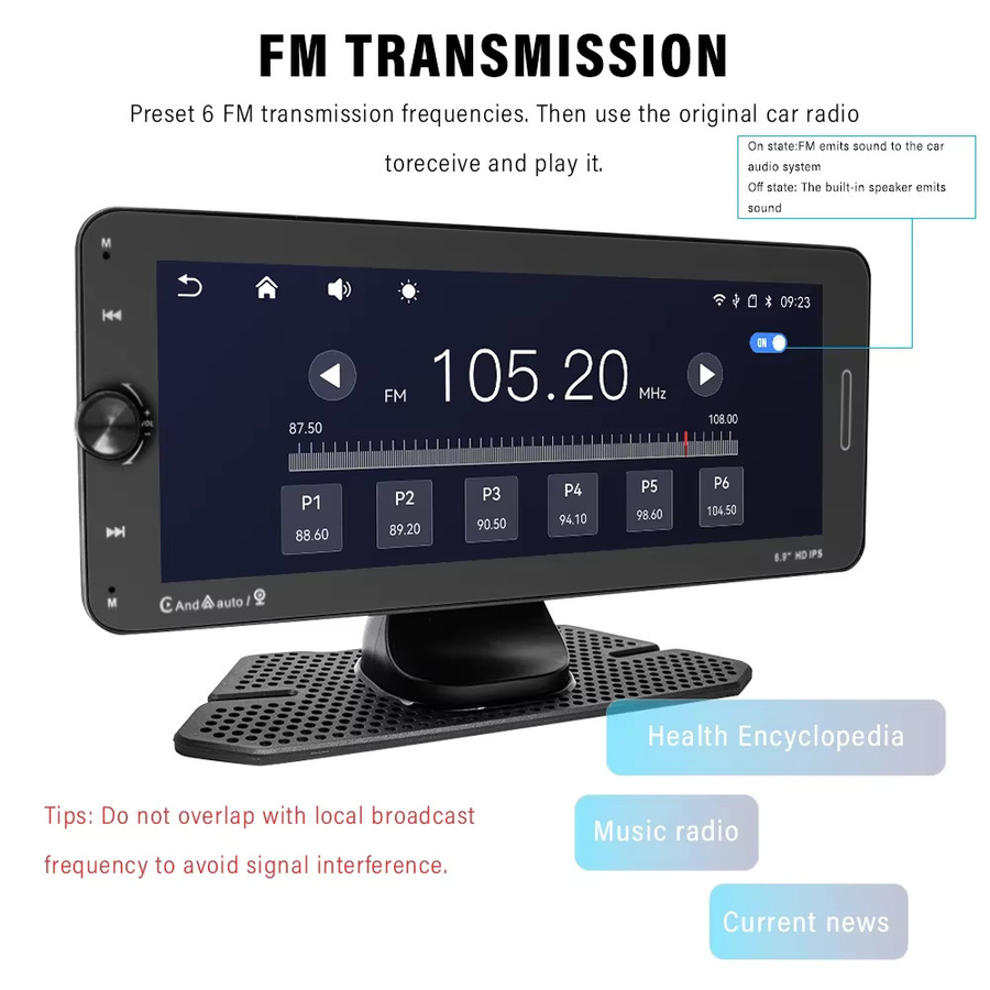 Universal 6,9 Zoll Auto Radio mit Apple CarPlay und Bluetooth, Drahtloser HD Touchscreen Multimedia Player mit Spiegel Link und FM Transmit, Schwarz - Bild 6