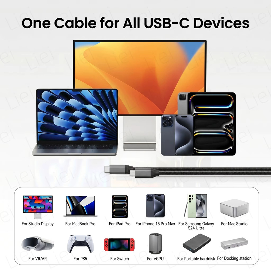 LIEI USB-C 3.2 Gen 2x2 Kabel in Schwarz mit 20Gbps Datenübertragung, 4K@144Hz Monitor-Unterstützung und 240W PD Schnellladung für SSD, Hub, Dock und EGPU - Bild 6