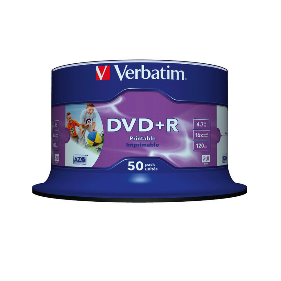Verbatim DVD+R AZO Wide Inkjet Printable Rohlinge, 4,7 GB, 50er-Spindel, Weiß und Blau - Bild 4