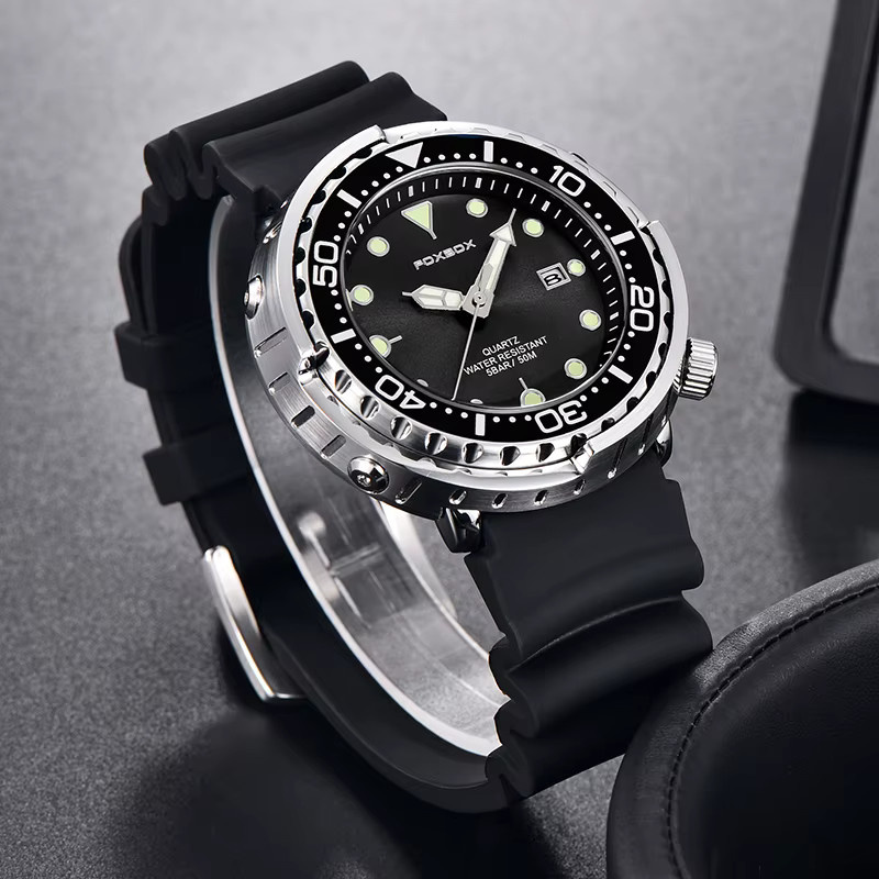 Lige Armbanduhr Quarz, Edelstahl, Kautschuk, Schwarz, Herren - Bild 2