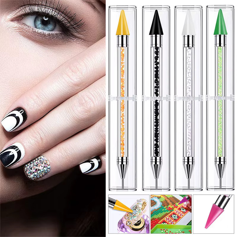 FUMOSIK Nail Art Doppelkopf-Wachsstift mit Strasspflücker, Weiß - Bild 1