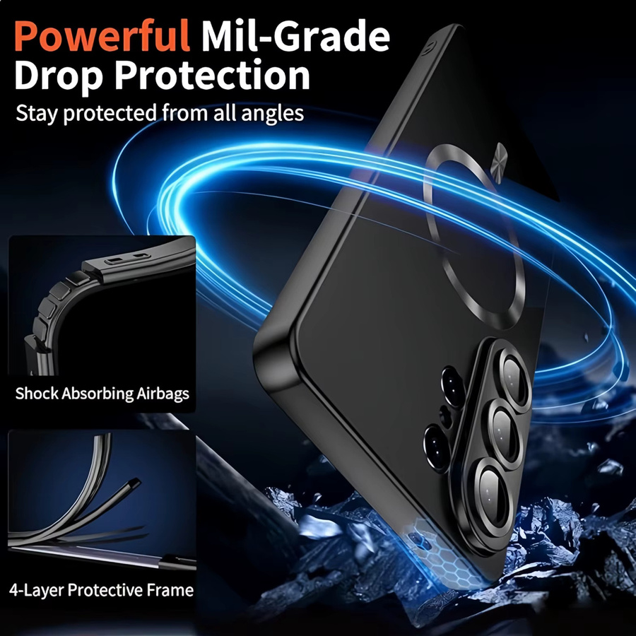 Luxuriöse matte Handyhülle für Samsung Galaxy S26 Ultra, S26 Plus und S26 mit vollständiger Kameralinsenabdeckung in Blau und Schwarz - Bild 4