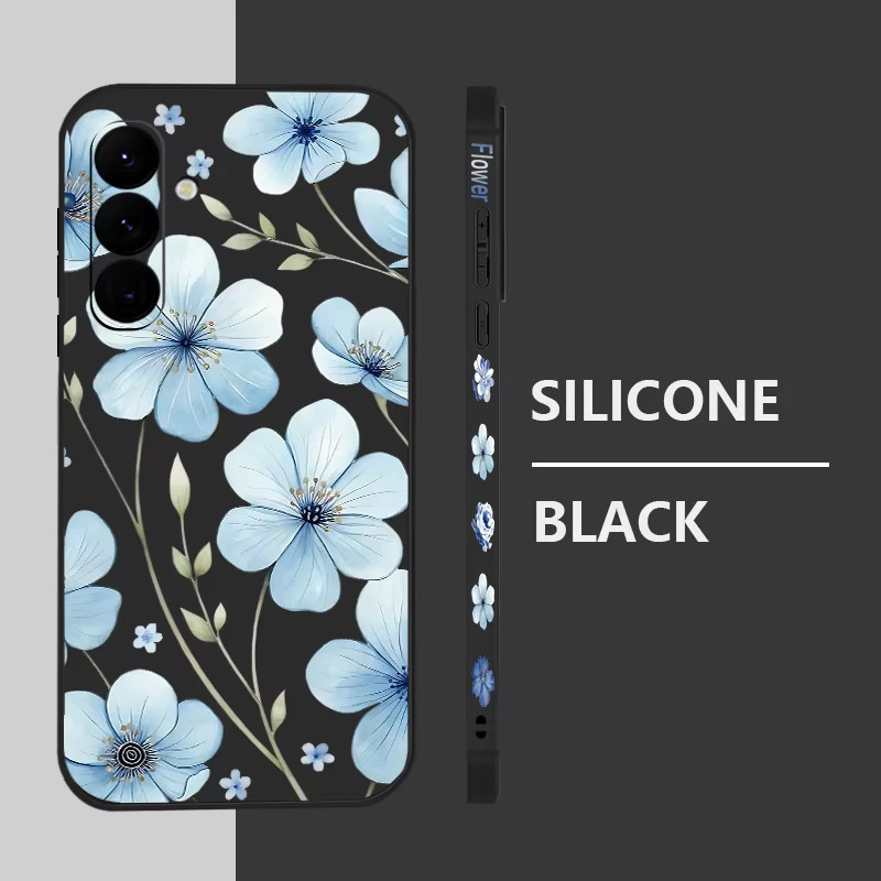 Samsung Handyhülle mit blauem Blumenmuster in Blau, Beige und Weiß für verschiedene Galaxy Modelle wie S25 FE, S26, S24, S23 Ultra, S22, S23, S24 Plus, A57, A56, A17, A16, A36, A55, A54 und A15 als weiche Schutzhülle - Bild 2