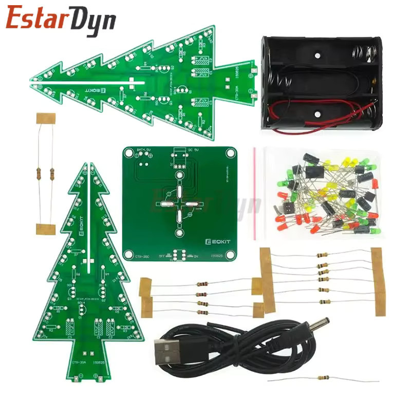 Estardyn Dreidimensionales 3D-Weihnachtsbaum-LED-DIY-Kit, Rot/Grün/Gelb - Bild 3