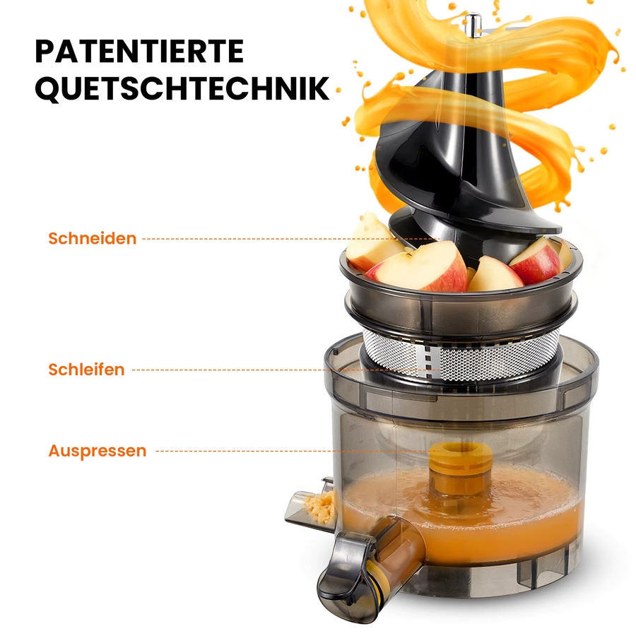 Aiorber Slow Juicer Kaltentsafter für Obst und Gemüse, 150W Profi-Entsafter mit 75mm Einfüllschacht, BPA-frei, Schwarz - Bild 5