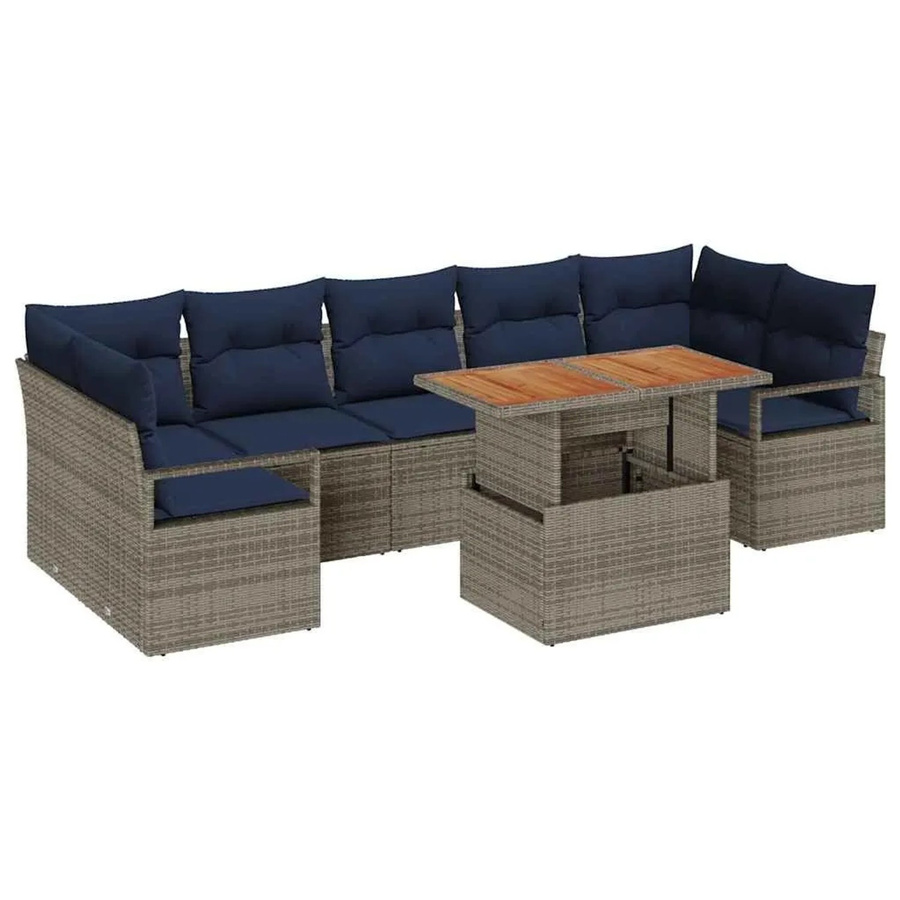 vidaXL Garten-Sofa-Set 8-tlg mit Kissen in Grau und Marineblau aus Poly-Rattan und Stahl - Bild 2